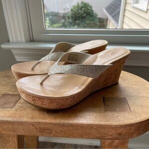 Ugg Natassia Metallic Basket Soft Gold Leather Cork Wedge Shoes Sandals Size 11